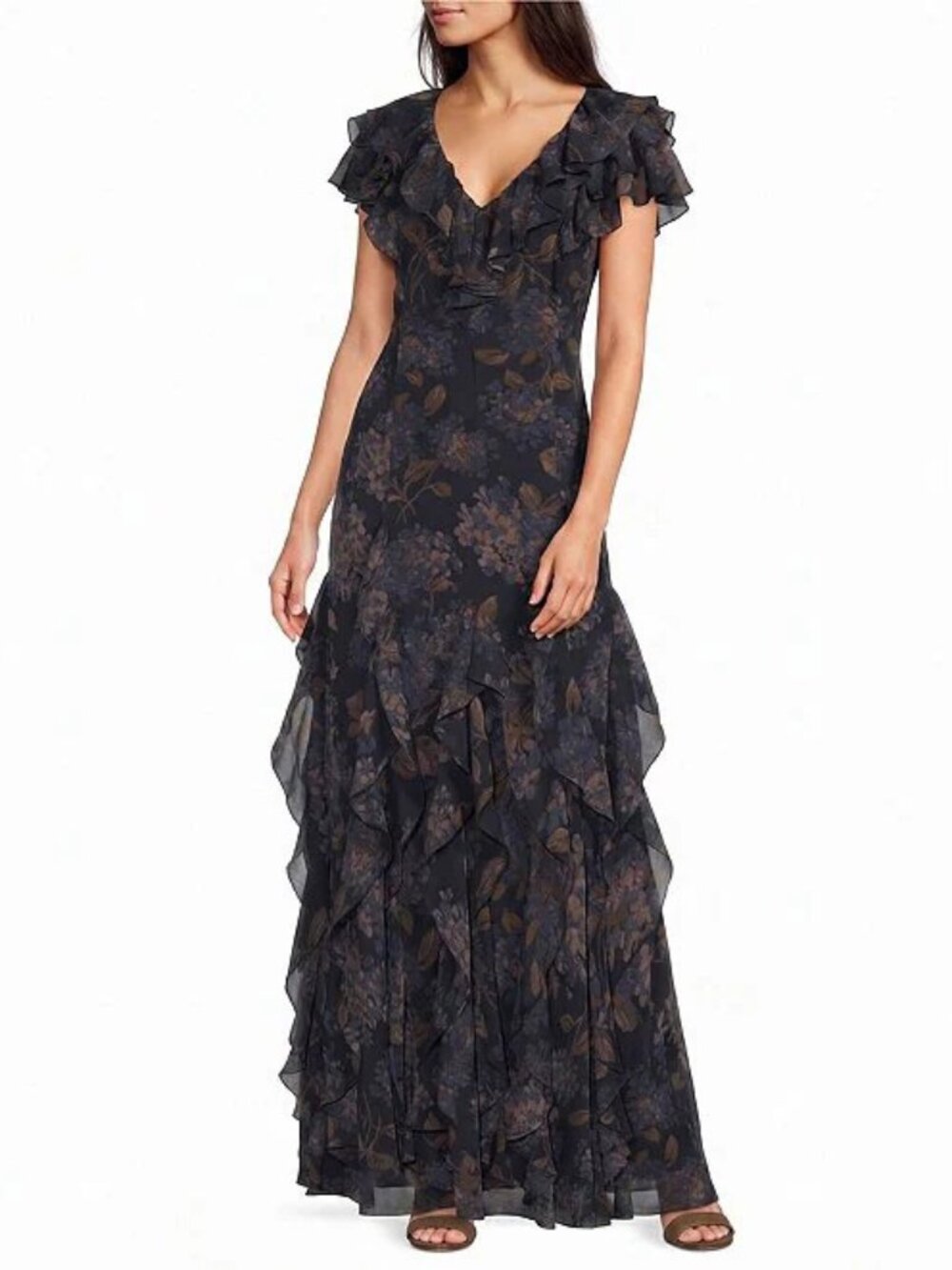 Lauren Ralph Lauren Floral Print Ruffle Gerogette Gown Size 6P NWT